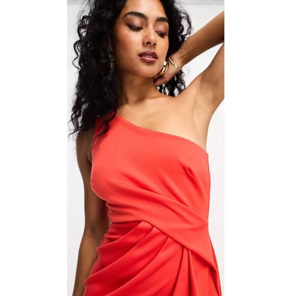 New ASOS DESIGN One Shoulder Pleat Detail Bodycon Maxi Dress Red Women's SIZE 12 - Picture 3 of 10